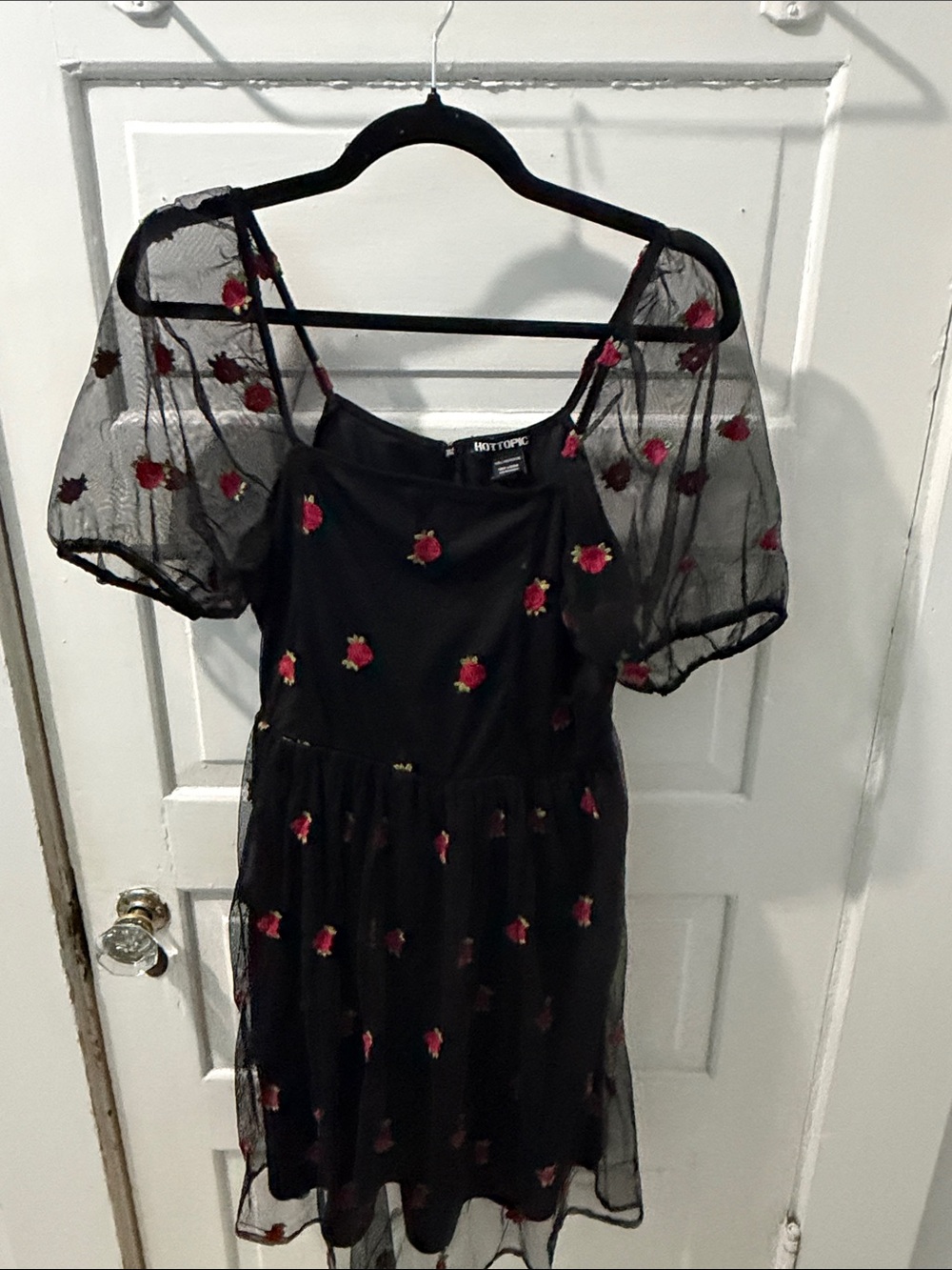 Hot Topic Black Dress with Red Rose Embroidery